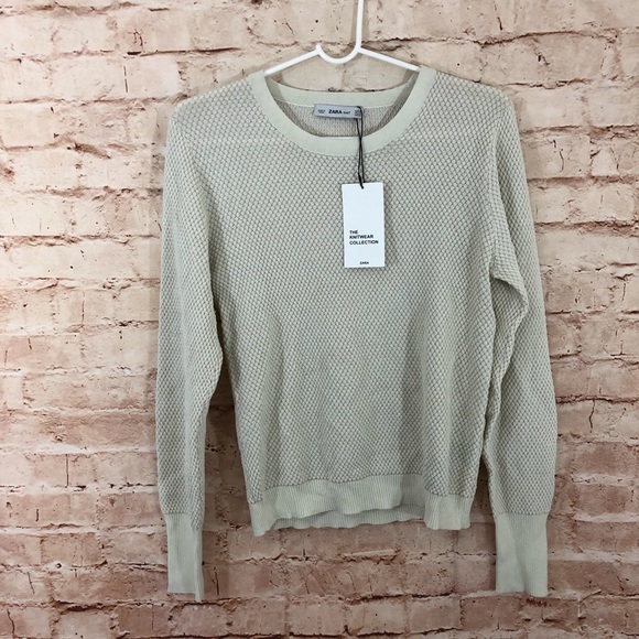 NWT Zara Knit Cream Sweater Crewneck - Picture 2 of 6